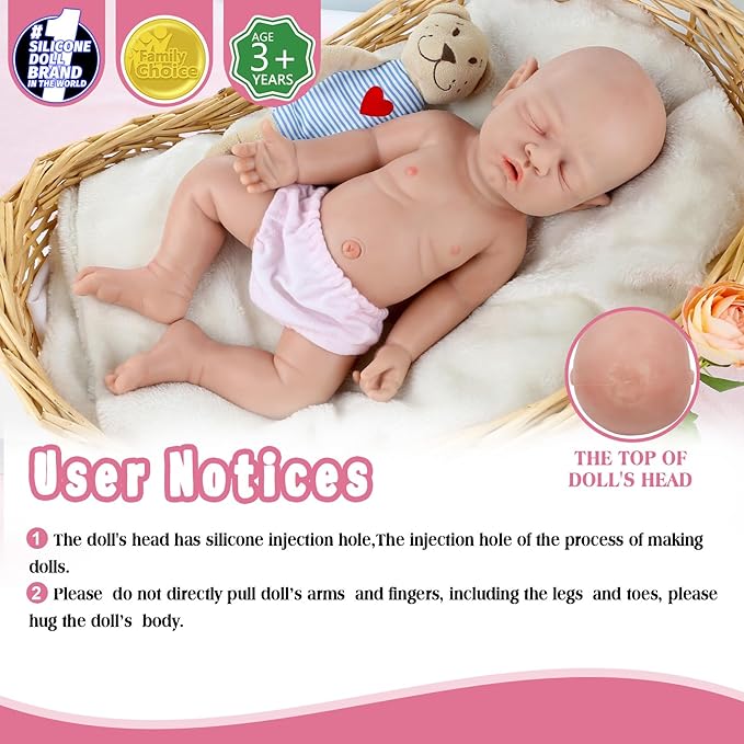 Vollence 12 inch Realistic Reborn Silicone Dolls - Wonderful Gifts for Girls. Not Vinyl Dolls. Also Children's Christmas & Birthday Gifts - Girl