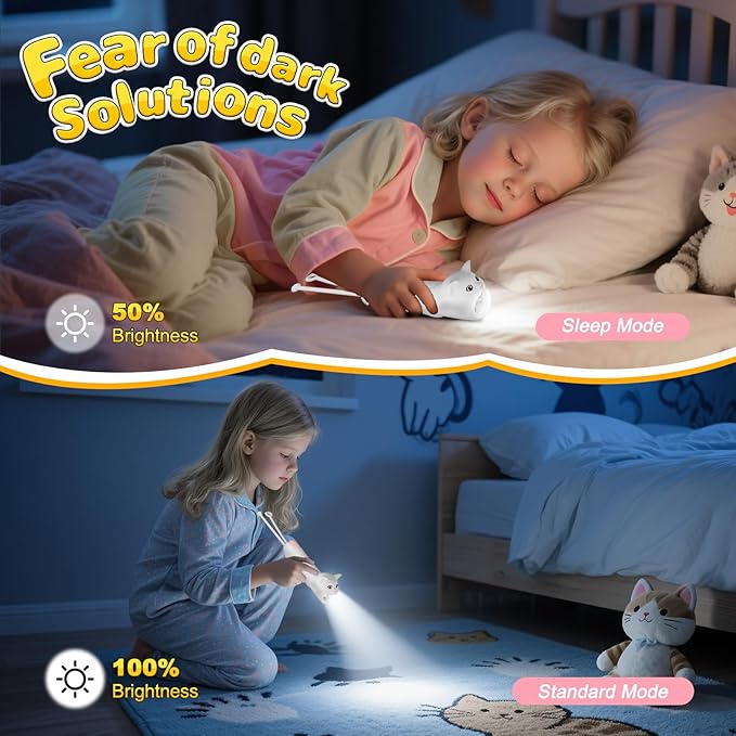 Tremdwoto Kids Flashlight Rechargeable, Small LED Cat Child Flashlights, Birthday Gifts for Boys&Girls, Flash Light, Handheld Flashlights for Children, Cat Toddler Flashlight for Camping, Home