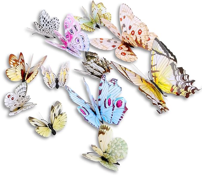 Mixed of 12PCS 3D Pink Butterfly Wall Stickers Decor Art Decorations¡­ (White)
