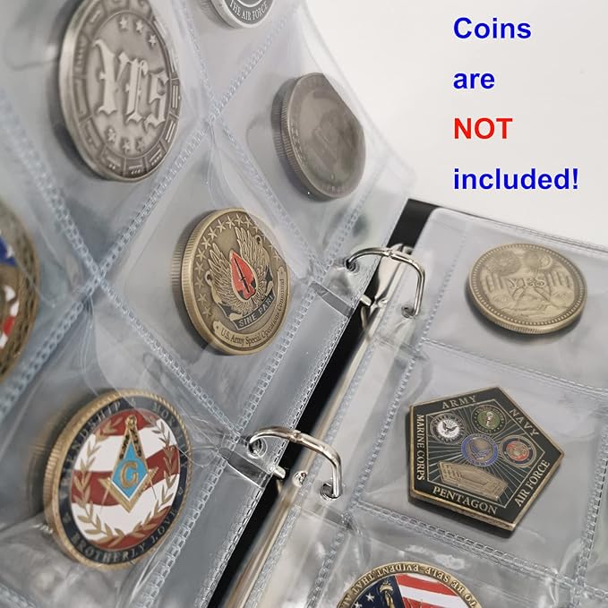 Challenge Coin Holder Collection Display Album Holds 120 Coins, Tokens, Stamps, Medallions, Badges