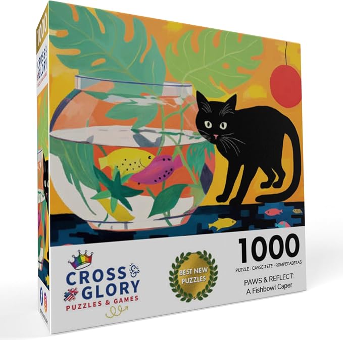 Cross & Glory - Paws & Reflect: A Fishbowl Caper - 1000 Piece Jigsaw Puzzle for Adults | Humorous Challenge | Colorful Imagery and Whimsical Cat Antics