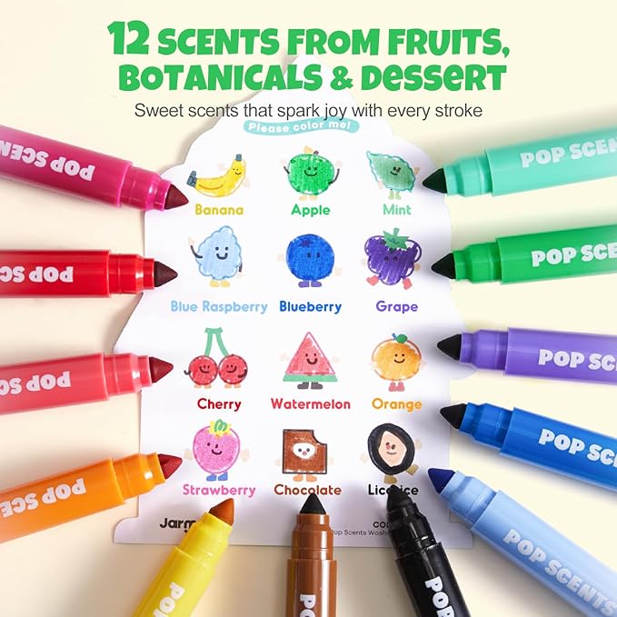 Jar Melo Scented Washable Markers for Kids Ages 4-8, Coloring Markers for Toddlers 2-4, Safe and Non-toxic Water-Based Paint Drawing Kit with Storage Case, School Art Supplies, 12 Colors