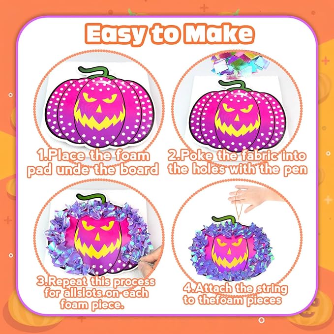 Poke-in Fun Art and Crafts,Pumpkin Decoration Craft Kits,Make Pumpkin Face,Mess Free Kids' Paper Craft Kits for Boys &Girls Age 4-10+,Party Activities Supplies Fall Thanksgiving Halloween Decoration