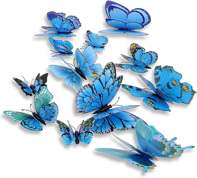 Mixed of 12PCS 3D Pink Butterfly Wall Stickers Decor Art Decorations¡­ (Blue)