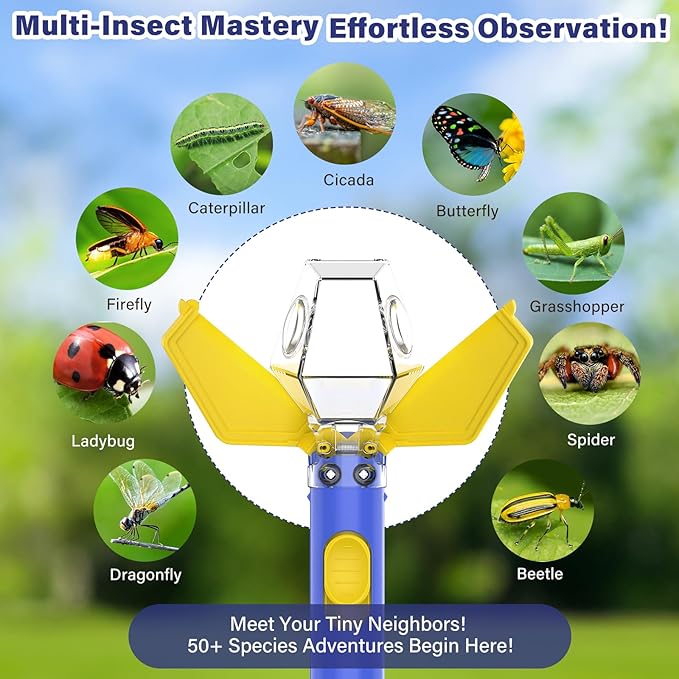 Bug Catcher, Insect Trap Kit with 6X Magnifier, STEM Educational Exploration Toys Gifts for Kids Adult, Catching Ladybugs, Butterflies, Dragonflies, Spider (Blue 2PCS)