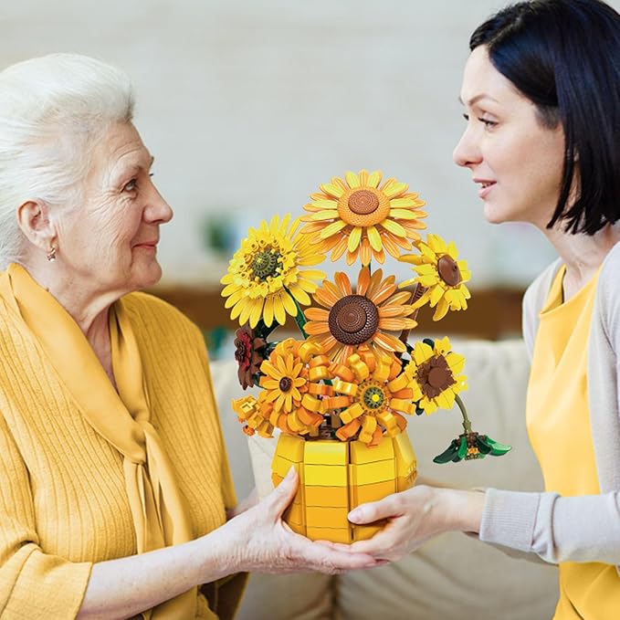 Sunflower Building Set Flowers with Vase for Adult, Compatible with Lego Flowers, 1009pcs Art Bonsai Botanical Collection for Home/Office Decor, Gifts for Mother's Day and Valentine's Day