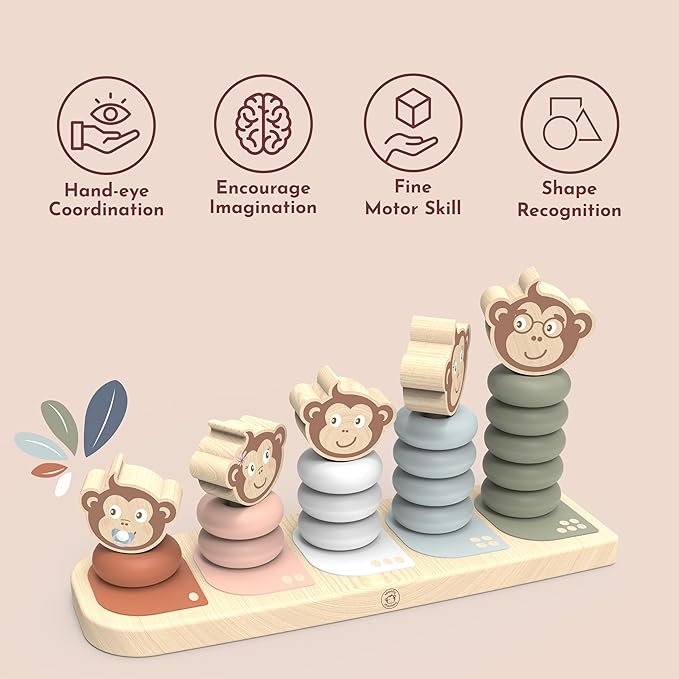 Speedy Monkey Kids Family Stacker, 5 Stackable Monkeys: Parent, Child, Sibling, Non-Toxic Paint, Develops Dexterity & Creativity, Educational Toy for Early Learning