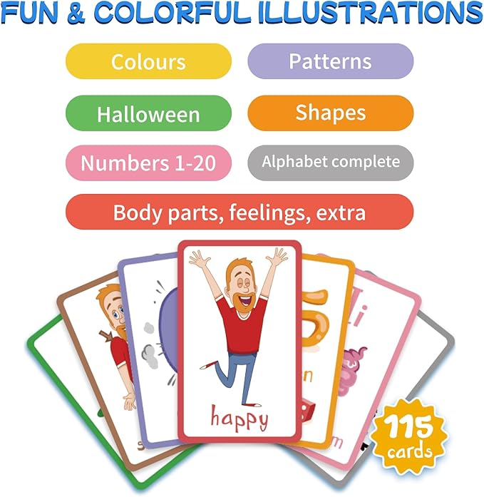 Steve and Maggie Sight Words Phonics Flash Cards - 115 Dolch Sightwords with Pictures,Literacy Learning Reading Cards Toy for Kindergarten,Home School Kids 3 4 5 Years Old