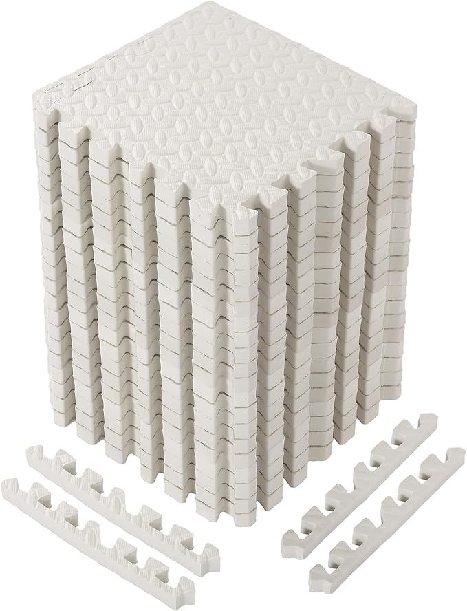 20 Tiles 12x12x1 Inch EVA Thick Interlocking Foam Floor Tiles Puzzle Exercise Mat Foam Mats for Pets Boys Girls Classroom Nursery Gym(White)