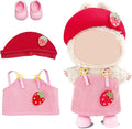 17cm Doll Clothes Set—3 Piece Set Hat Dress for 6.7in Plush Dol , Boys and Girls Stylish Adorable Dolls Clothes Accessories, Includes—Strawberry hat+Halter Dress+Shoes (Style C)