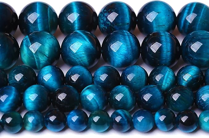 8mm 45PCS Blue Tiger Eye Beads Natural Stone Gemstone Spacer Loose Beads for Jewelry Making DIY Bracelet Semi Precious Beads Strand 15 inches