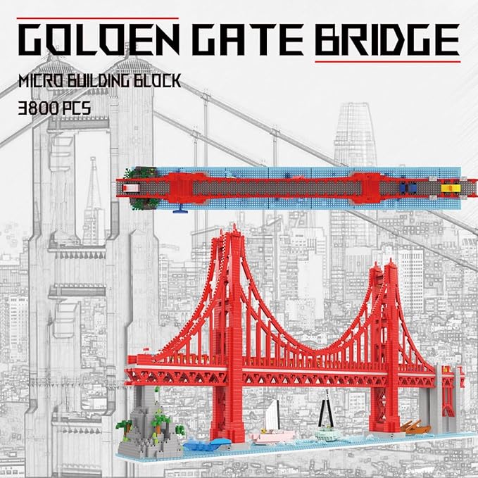 Golden Gate Bridge Micro Building Blocks Set （3800 Pieces）,Landmark Architecture Gift for Adult and Kid