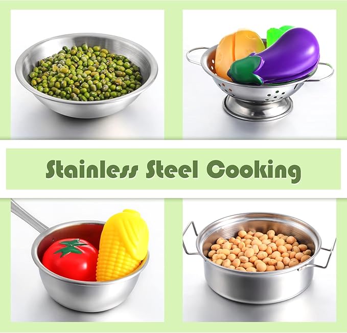 Zomiboo 19 Pieces Kitchen Accessories Toys - Stainless Steel Pretend Cookware Mini Pot Cooking Utensils Set for Chef Play Food Cooking Games - Christmas Birthday Gift