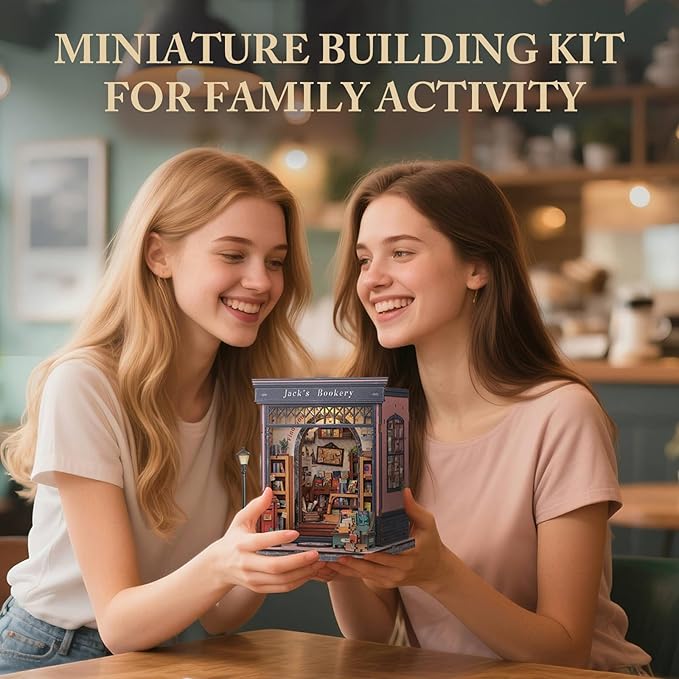 Fsolis Book Nook Kit, DIY Miniature House Kit 3D Puzzles for Adults, Booknook Library Tiny House Mini Bookshelf Diorama Decor Gifts for Women Teenagers Book Lovers (Jack's Bookery)