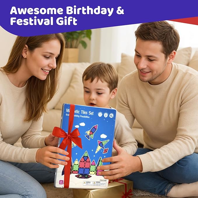 Mini Magnetic Tiles with Iron Box, 18PCS Travel Size Magnet Building Blocks Toy Set, Protable Construction Block Toys Educational Learning Sensory Toys for 3+ Year Old Boys Girls Birthday Gift
