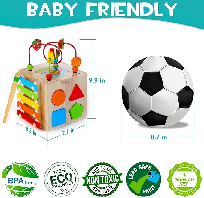 Wooden Activity Cube, 8-in-1 Montessori Baby Toys for 1+ Year Old Boys & Girls, Educational Learning Toys for Toddlers Age 1-2, 1st Birthday Gift | Bonus Sorting & Stacking Board