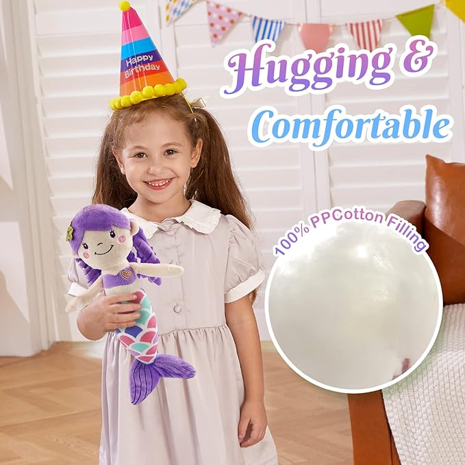 Athoinsu 12'' Purple Mermaid Stuffed Animal Soft Cute Adorable Mermaid Princess Plush Toy Doll Birthday Children's Day Decors for Toddler Girls