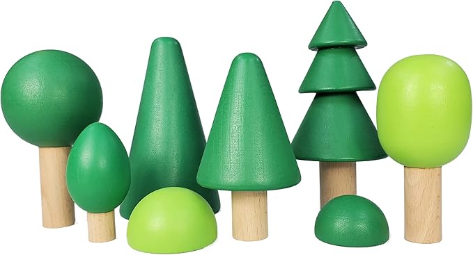TEKOR (8 Pcs Wooden Tree Toy Set | Natural Wood Mini Trees | for Craft | Play Sets | Fairy Gardens | Decoration | Varying Green Colors | Creative Education Toys | Smooth | Multiple Play Options