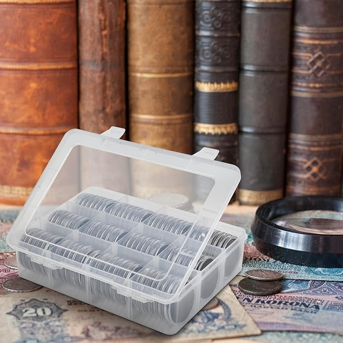 84 Pieces 46 mm Coin Capsules, with Foam Gasket and Plastic Storage Organizer Box, Coins Holder Collector Case for Coin Collection Supplies 7 Sizes (16/20/25/27/30/38/46mm) - Clear Case+Black Gasket