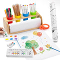 Paper Roll Dispenser for Kids Art Tabletop Easel with Blank & Patterned Paper Rolls, 12 Pigments, Drawing Tools, Pen Cups Craft Station for Kids Ages 3-8 in Home, Classroom