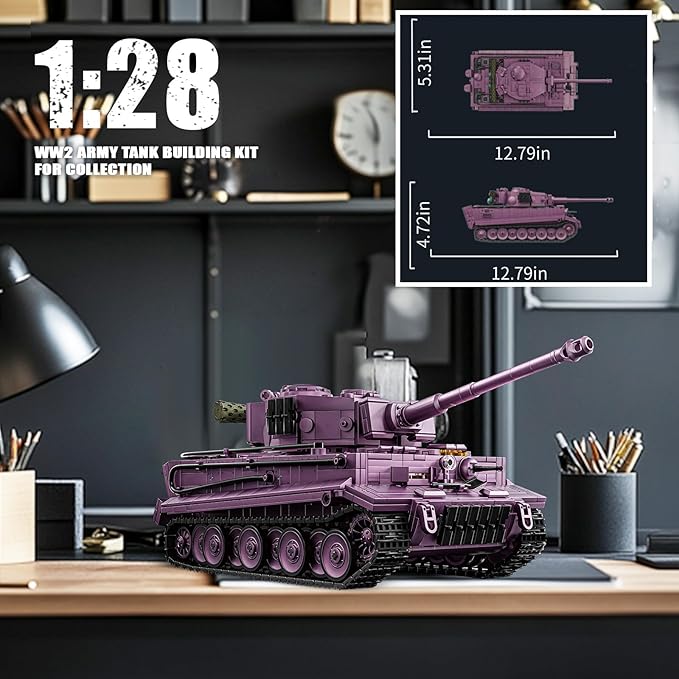 1:28 Tiger Heavy Tank Building Blocks Set for Adults, Compatible with Lego Army Tank, WW2 Military Vehicle Toys Historical Collection Model for Military Fans, Gifts for Teens Kids Boys 8-14 (1668 PCS)