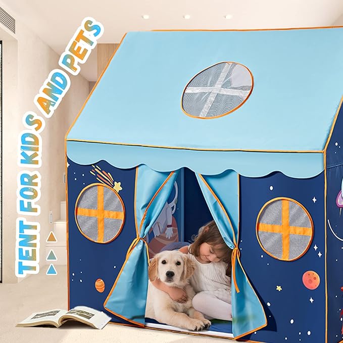 TTLOJ Gift for Christmas Outer Space Style Play Tents for Boys Girls, Large Playhouse Castle Toy for Toddler Play House, Teepee Tent Indoor Outdoor (Ball Lights NOT Included