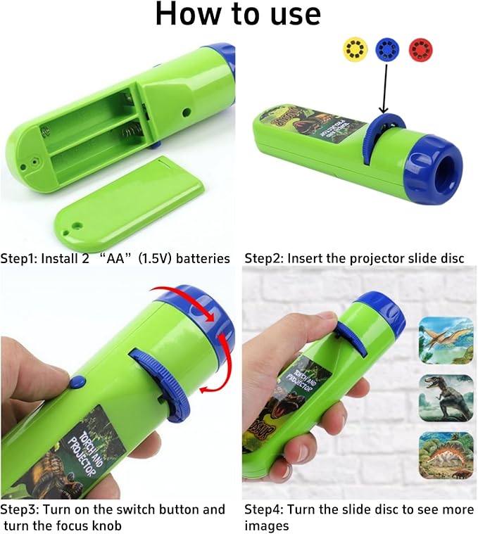 Georgie Porgy Children Projector Toys Educational Science Set Wall Ceiling Tent Torch Toddler Flashlight for Kids Gifts for Boys Girls (Dinosaur)