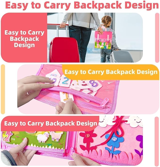 Montessori Busy Book for Toddlers 1 3, 19 in 1 Educational Learning Toys for Toddlers 2 4，Sensory Fine Motor Skills Activity Board for Girls Birthday Gifts,Busy Book Travel Toys