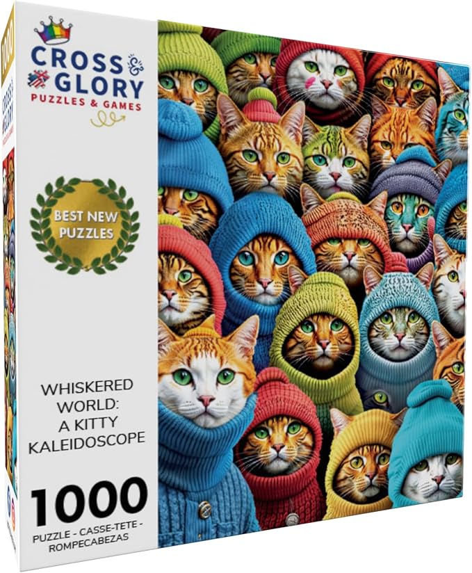 Cross & Glory - Whiskered World: A Kitty Kaleidoscope - Cat Jigsaw Puzzles for Adults, 1000 Piece Puzzle, Vibrant, Challenging & Detailed, Cat Puzzles