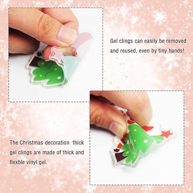 20 PCS Christmas Thick Gel Clings Winter Christmas Window Gel Clings Decals Stickers for Kids Toddlers and Adults Home Airplane Classroom Nursery Xmas Holiday Party Supplies Decorations