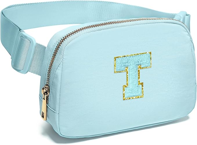 Gitus Gifts for 8 9 10 11 12 Year Old Girls Belt Bag Fanny Pack Crossbody Bags with Initial Letter Patch Cute Stuff Birthday Gifts for Teen Girls Women Personalized Trend Stuff (Icing Blue-T)