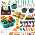 108Pcs Kids Kitchen Toy Accessories, Toddler Pretend BBQ Camping Cooking Playset, Utensils Cookware Toys, Play Food Set, Toy Vegetables, Learning Gift for Girls Boys