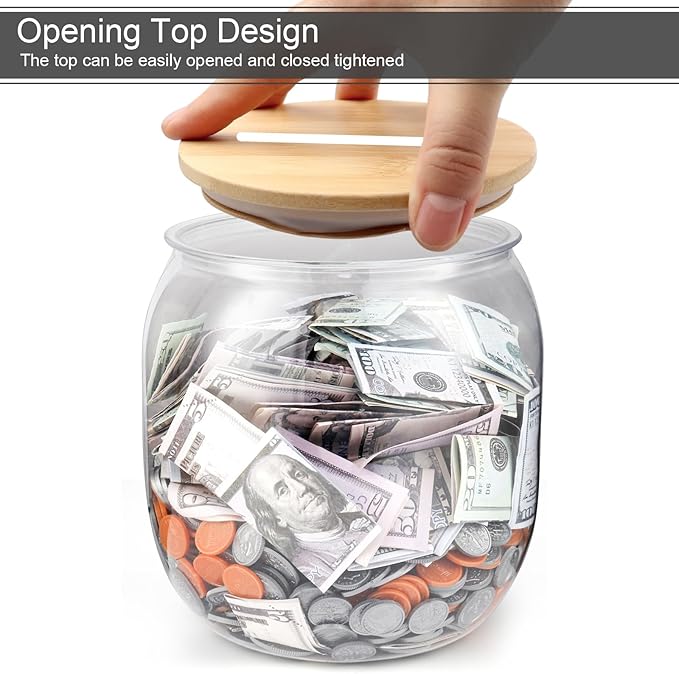 Large Clear Coin Bank Jar with Slotted Lid, Half Gallon Reusable Money Tip Change Savings Coin Jar for Coin or Raffle Ticket, Big Clear Money Coin Tip Piggy Change Bank Box for Adults Teens