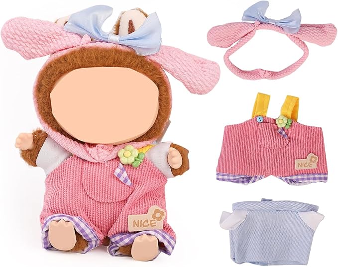 Doll Clothes for Labubu(NO Doll), for 17/15cm Plush Dolls, Clothing Suit Toy Figurine Outfit Set Dress Up with Kawaii Style Accessories, Multicolour Overall and Cute Hat or Headwear (LB133)
