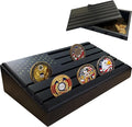 6-Row Military Challenge Coin Display Stand - Challenge Coin Holder with Rustic for Collectors Organize Medals & Memorabilia - Coin Holder for Home, Office, Showcase (Holds 30-36 Coins, American Flag ) (Black) (Black-Storage Box)