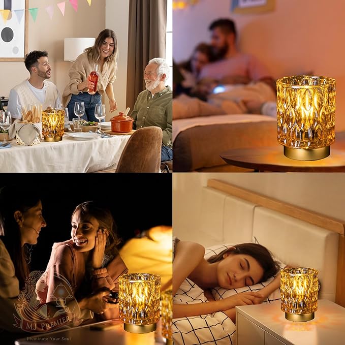 Battery Operated Table Lamps Timer, Mini Crystal Lamp for Area No Plug, Cordless Lamp with LED Bulb for Power Outage, Decorative Lamps for Tabletop/Corner/Entryway/Stairway/Bathroom/Fireplace (Amber)
