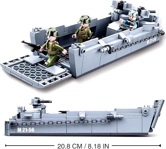 World War 2 Landing Craft Building Toys WW2 Military Vehicle Brick Set, WWII Army Warship Boat Model Block with 4 Soldiers Figures (325 Pieces)
