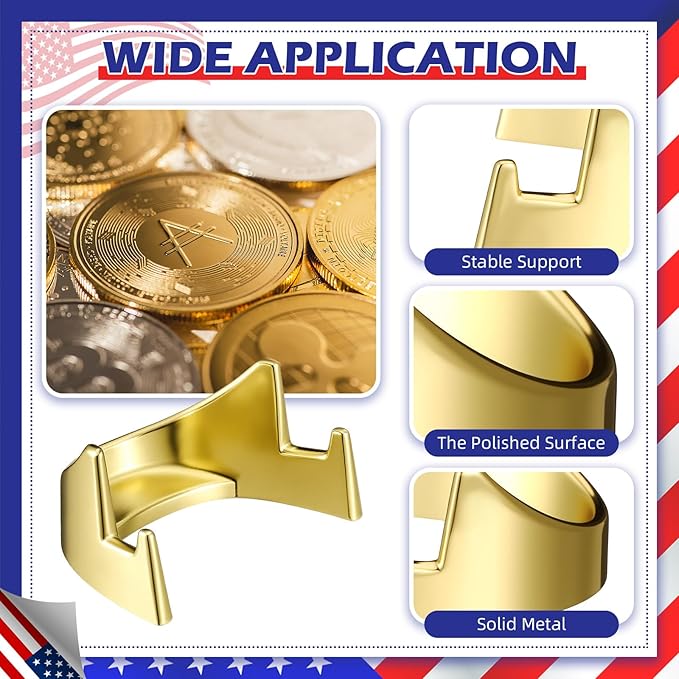 4 Pcs 1.69 Inch Metal Challenge Coin Display Stand Military Coin Holder Medallion Token Holder for Veterans Collectors Fits 2 Inches and up Coins Medals Pocket Watches(Gold)