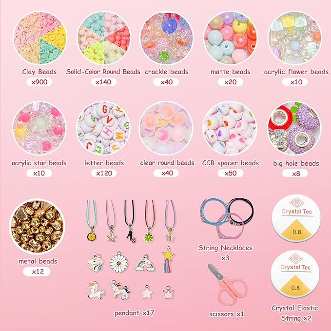 Accevo Unicorn Gifts for Girls, Bracelet Making Kit, 1370PCS Charm Jewelry Making Kit, Gifts for Teenage Girls Toys Age 5 6 7 8 9 10, DIY Arts and Crafts for Kids, Girl Birthday Christmas Presents