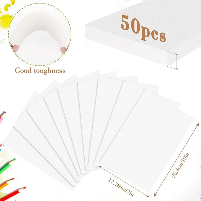 50PCS 7x10 Watercolor Paper Bulk, 140lb/300g Cold Press Thick Water Color Paper Pad for Kid Child Adult, White Art Paper for Drawing Painting Markers Gouache, Textured Cotton Paper Sheets