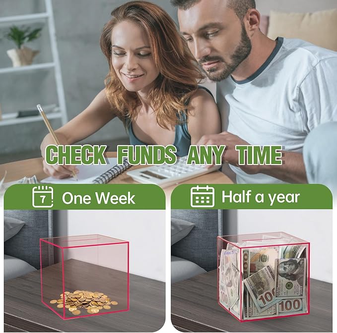 Clear Piggy Bank for Adults/Kids, Acrylic Unopenable Money Box for Cash Coin Saving, Must Break to Open, Money Saving Jar for Adults Boys Girls, Size 4.72''