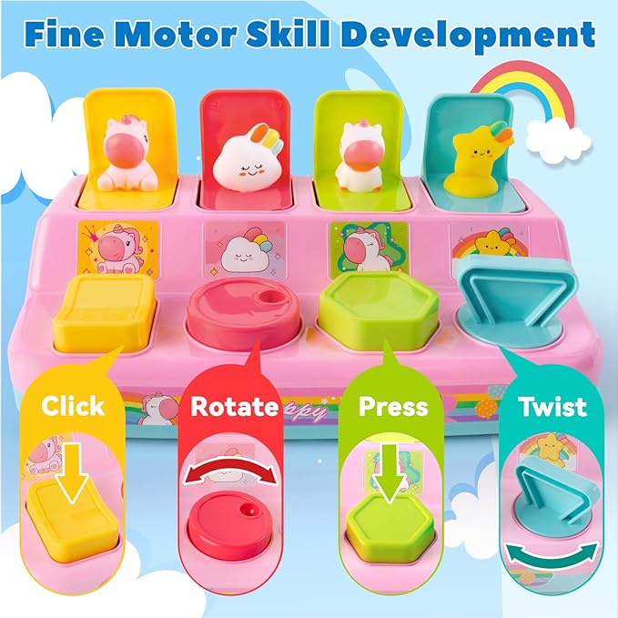 Tovol Zerky Montessori Pop Up Cause and Effect Baby Toy for 1-3 Years Old, Interactive Developmental Toy with Button & Number, Early Educational Toy for Toddler 9 12 18 Months