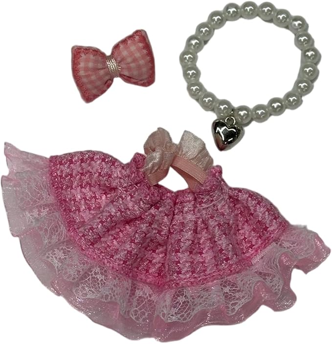 Doll Clothes for 17cm Figures,Purple Floral Embellished Tiered Lace Princess Dress with Floral Lace Headband