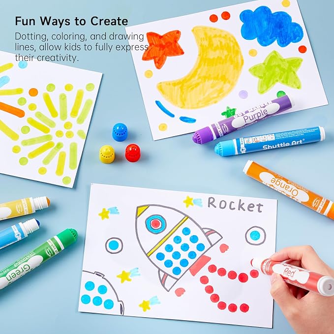 Shuttle Art Dot Markers, 36 Colors Washable with 135 Activity Sheets, 5 Activity Books, Fun Art Supplies for Kids Toddlers and Preschoolers, Non Toxic Water-Based Paint Daubers, Dot Art Markers