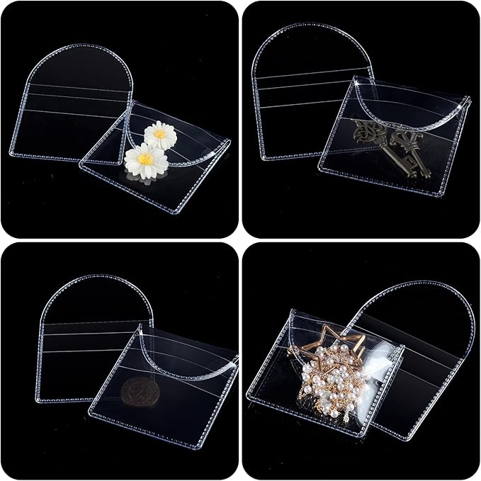 Mimorou 100 Pcs Single Pocket Coin Flips 2 x 2 Inch Individual Clear Cuttable Plastic Sleeves Holders Small Coin Sleeves Collecting Supplies for Coins Jewelry Small Items Collection Storage