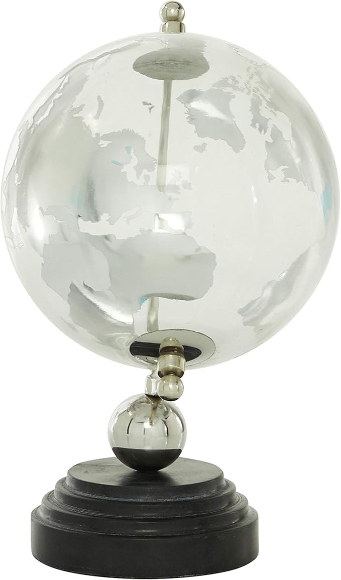Deco 79 Marble Globe with Marble Base and Tiered Base, 8" x 8" x 13", Silver