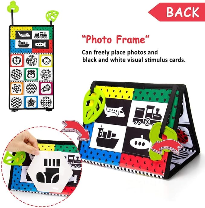 teytoy Tummy Time Baby Mirror Toys with Teethers, Double Black and White High Contrast Baby Toys 0-6 Months, Foldable Floor Sensory Development Toys for Infants Newborn