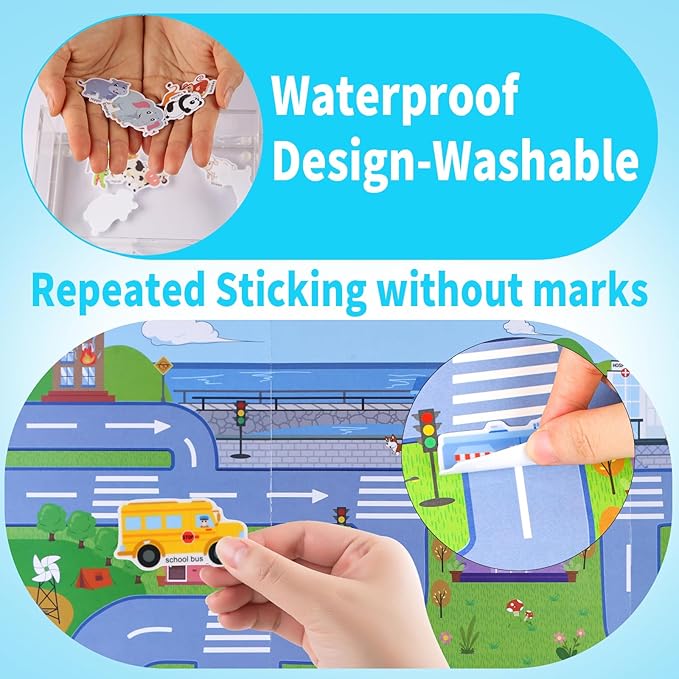 6 Pack Reusable Sticker Book for Kids,Visfun Stickers for Kids Window Stickers Fun Travel Toys for Toddlers Gifts Idea for Boys and Girls (Animal+Vehicles+Space+Insecks+Ocean+Dinosaurs)