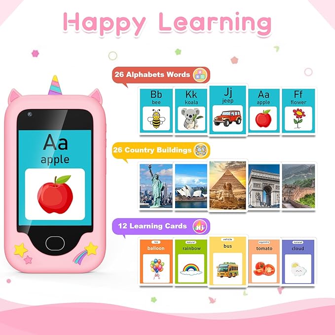 Lapare Kids Toy Smartphone, Birthday Gifts for Girls 3 4 5 6 7 8 Years Old, Unicorn Toddler Play Phone with Camera, Educational Games, MP3 Music