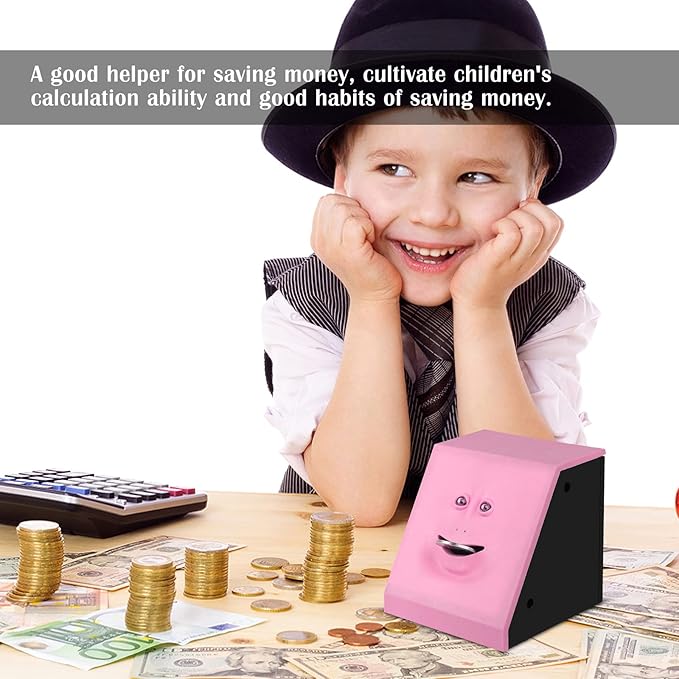 Coin Eating Saving Bank, Face Coin Bank Battery Operated Novelty Monkey Money Saving Box Piggy Bank for 3 Years+ Kids Boys Girls Adults Christmas Birthday New Year's Day Gift